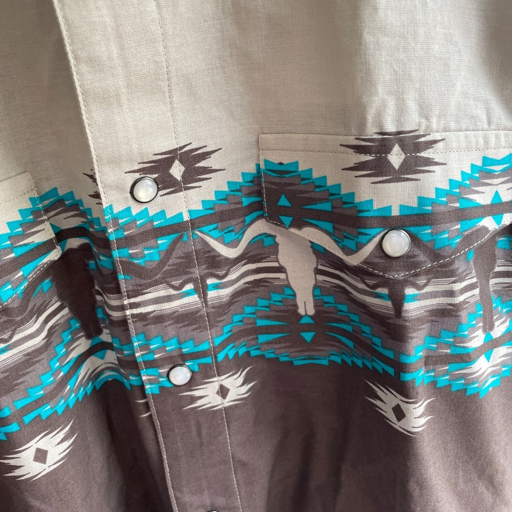 VINTAGE PANHANDLE MENS AZTEC PEARL SNAP LONGHORN SKULL SIZE S, made in Texas - Picture 6 of 9